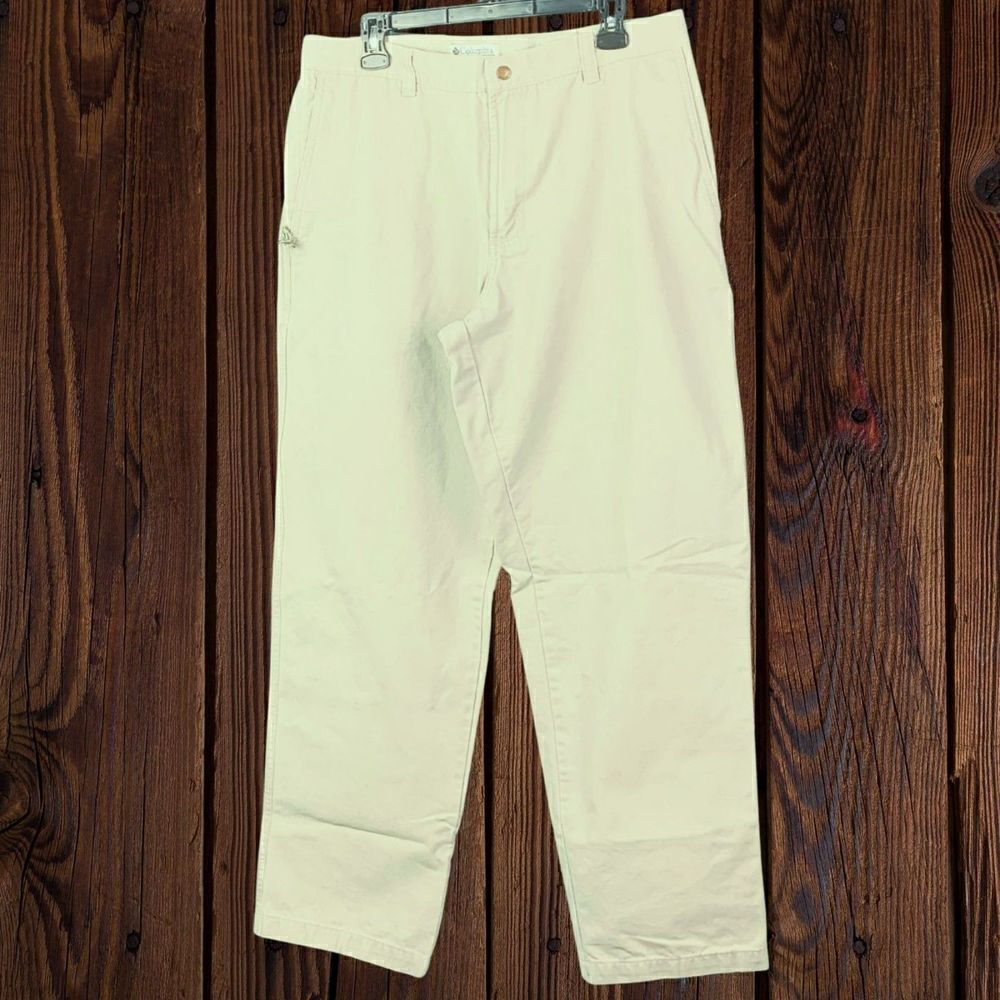 Columbia Pants Men's 36x32 Tan Cream Cargo Outdoor Hiking Fishing‎ Zipper Pocket